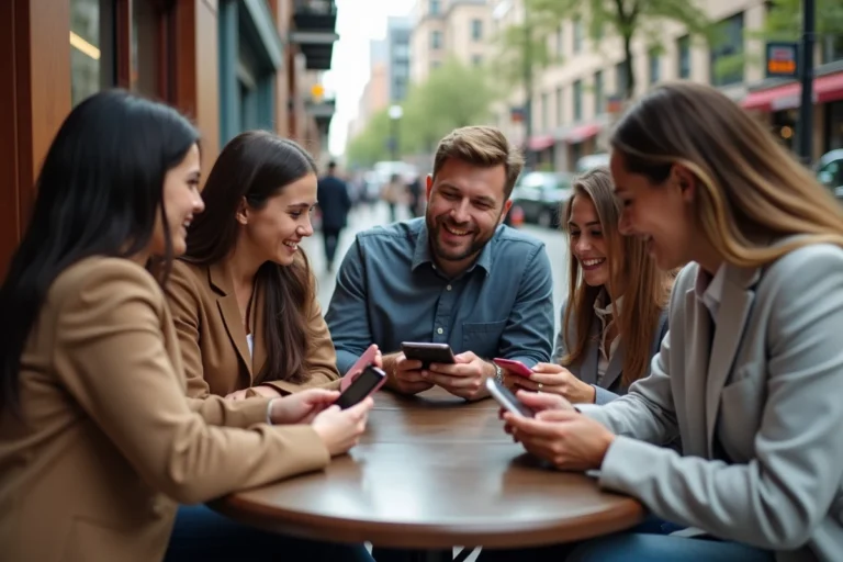 Groupe de professionnels discutant en extérieur en ville