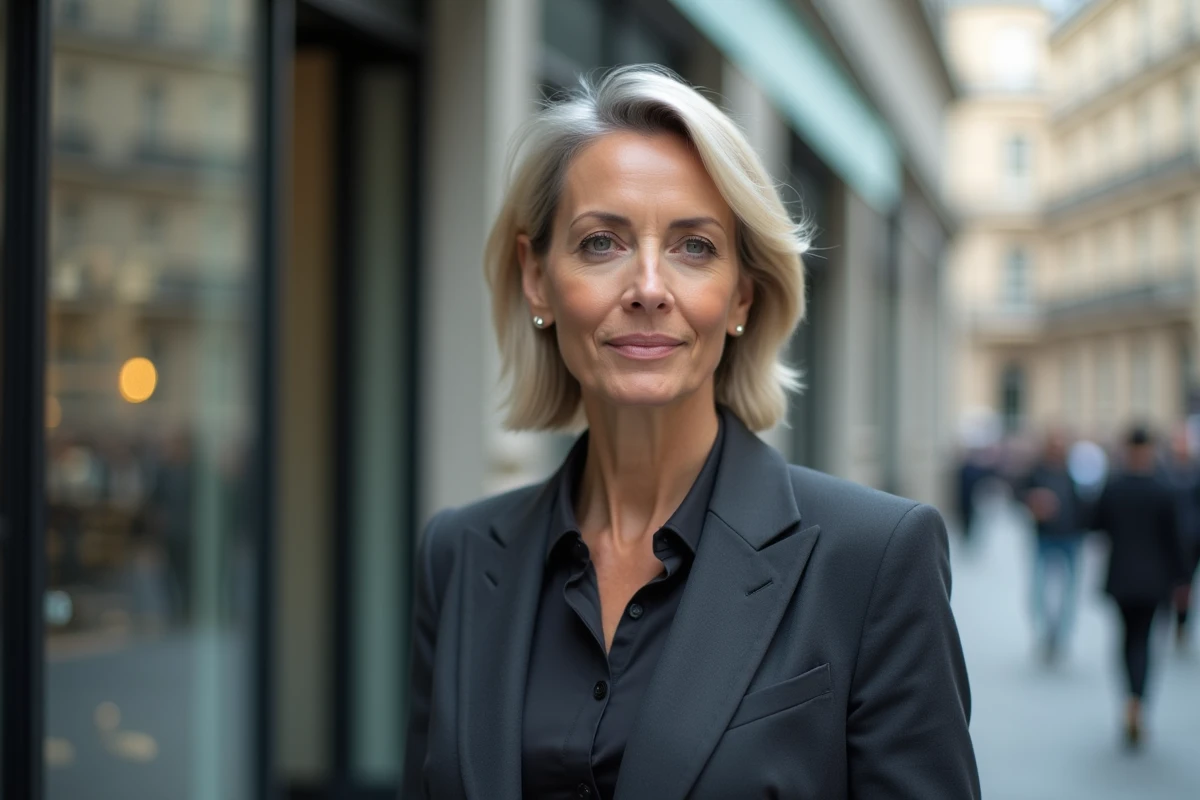 Portrait professionnel d'une femme élégante dans la cinquantaine, épouse d'un PDG de l'industrie aéronautique