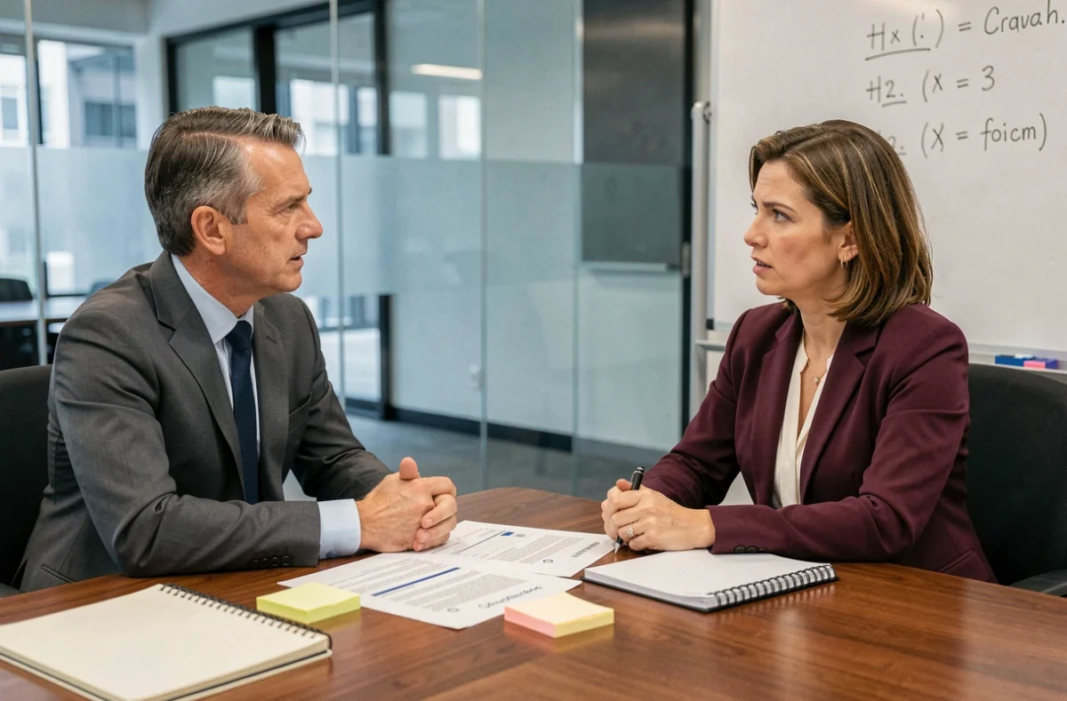 Réunion entre directrice et conseiller juridique pour traiter un trop-perçu de prévoyance maladie professionnelle