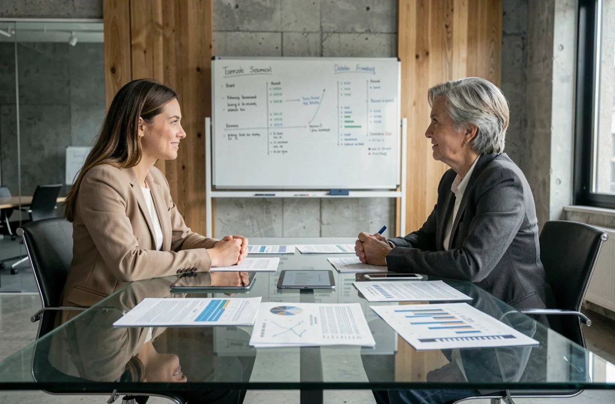 Réunion professionnelle entre une cheffe d'entreprise et une experte-comptable dans un espace de coworking moderne à Paris